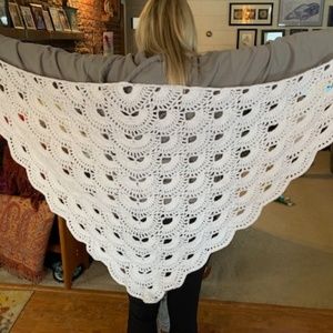 Hand crafted white crocheted shawl